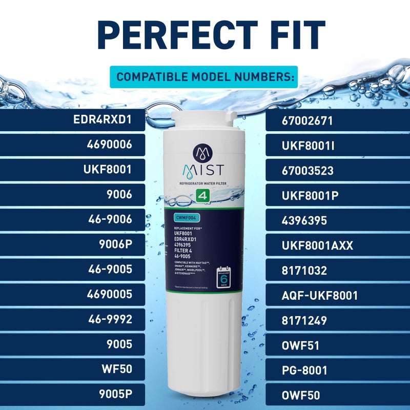 Mist EDR4RXD1 Refrigerator Water Filter Replacement for EveryDropÂ® Filter 4 â€“ MaytagÂ® UKF8001AXX-200, UKF8001AXX-750, WhirlpoolÂ® UKF8001, WHR4RXD1, 4396395 â€“ 3-Pack â€“ NSF 42 & 372 Certified - Image 2